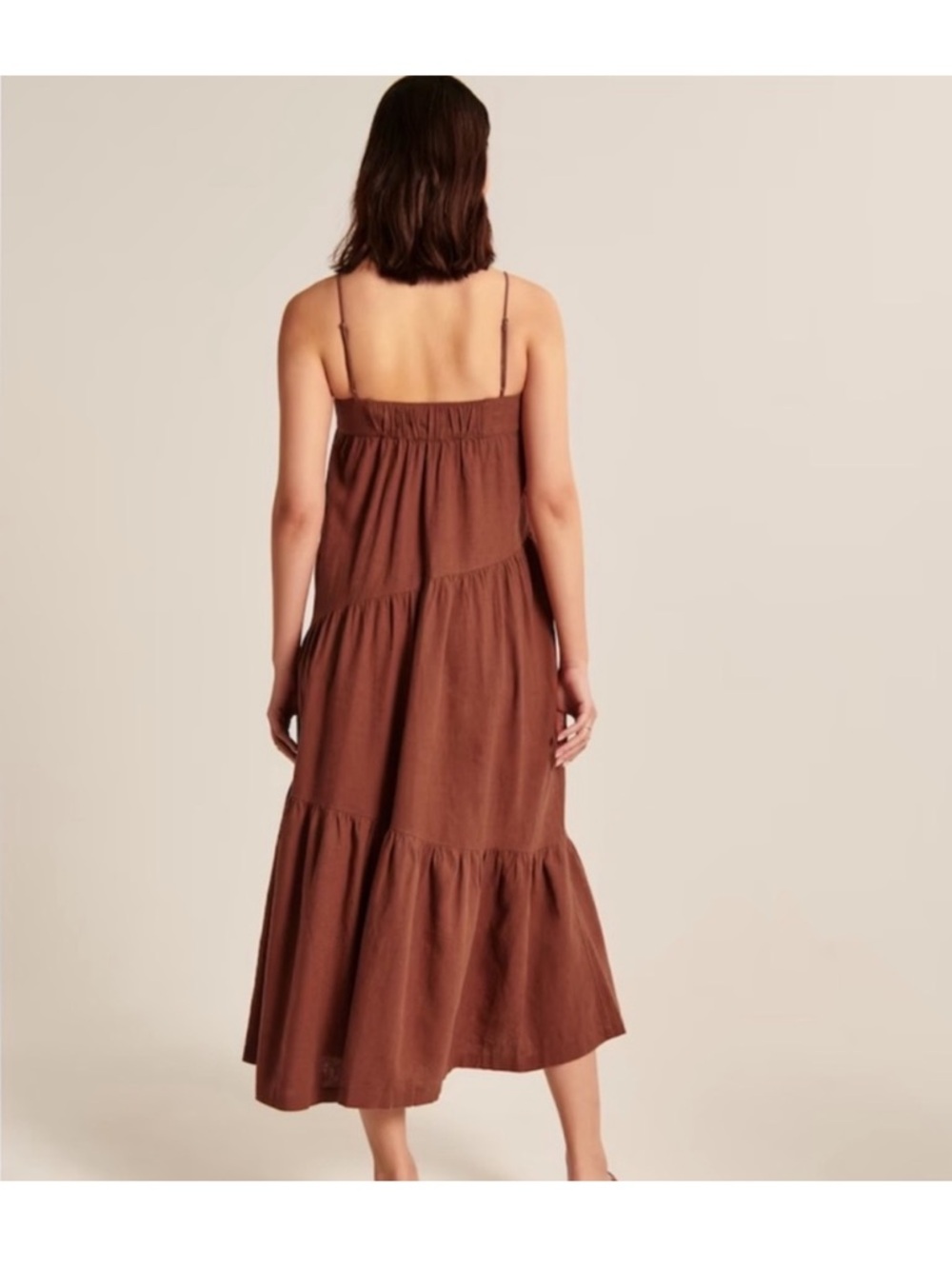Abercrombie & Fitch Rust Asymmetrical Tiered Linen Maxi Dress - Picture 2 of 8